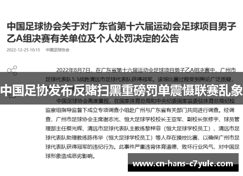 中国足协发布反赌扫黑重磅罚单震慑联赛乱象